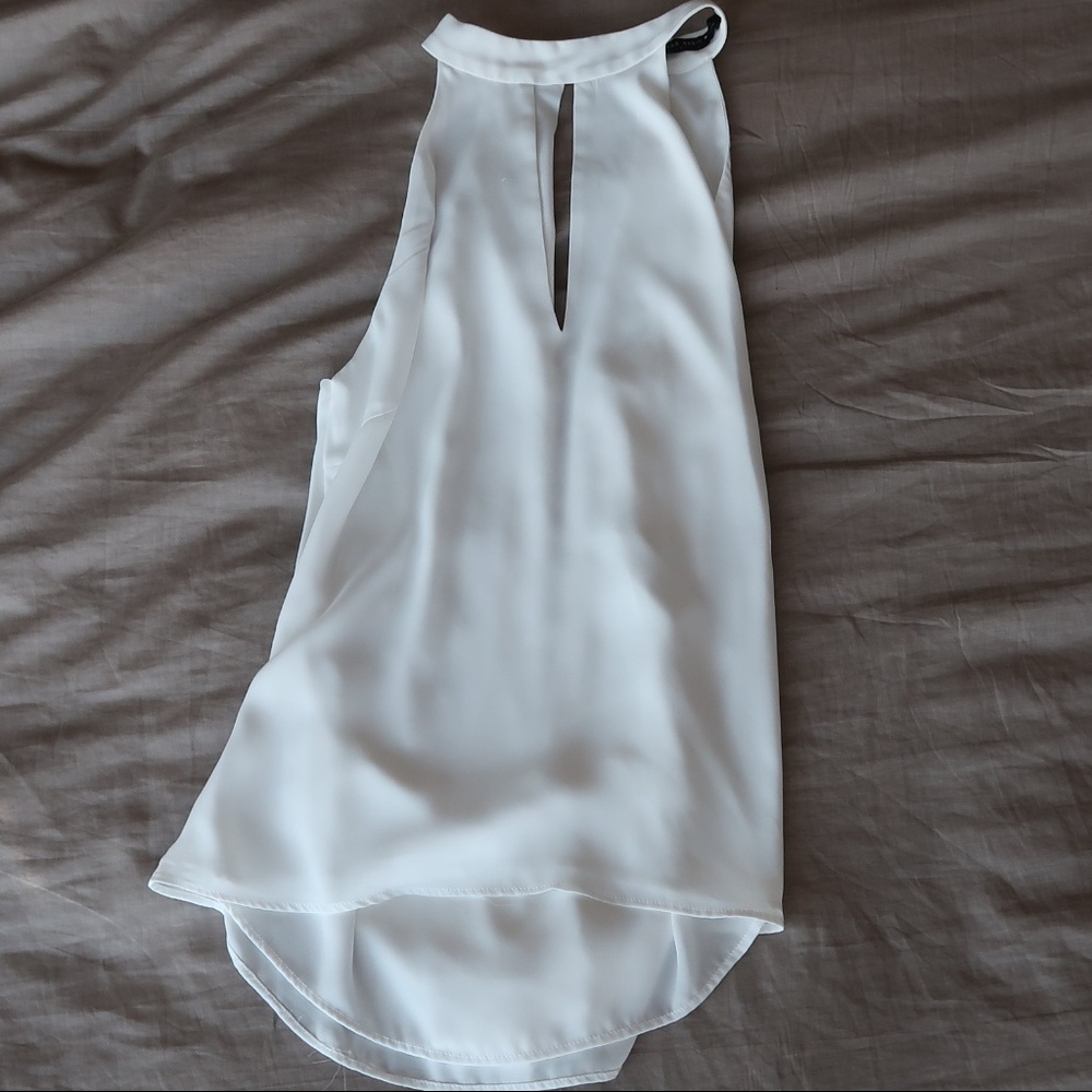 White High Neck Open Back Blouse